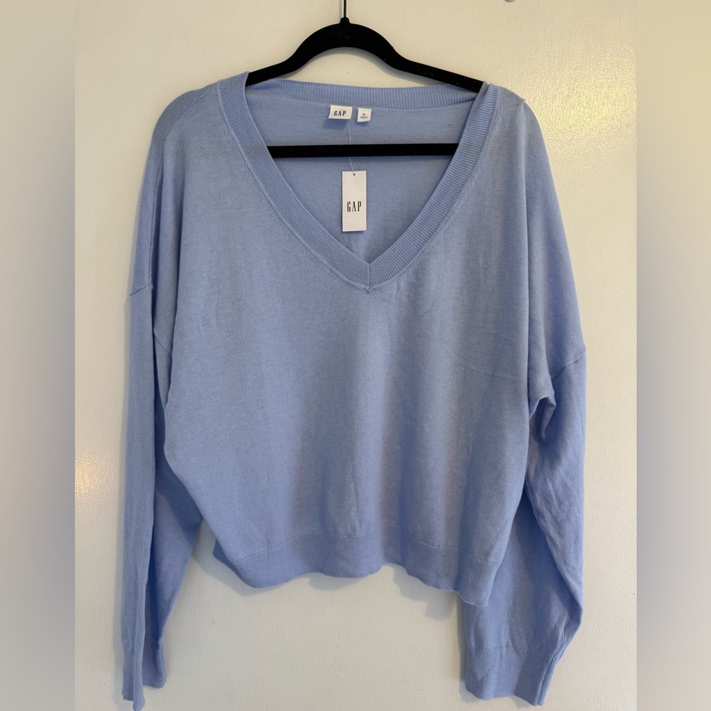 Gap CashSoft Relaxed V-Neck Sweater in Crystal Blue, Size XL